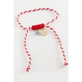 Papatya Marteniçka Makrome İp Bileklik-Kırmızı
