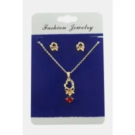 Kalp Fiyong Zirkon Taşlı Set Kolye-Renkli