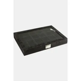 24 Bölmeli Cam Kapaklı Anfora Kumaş Sunum Tablosu 24X34 Cm-Siyah