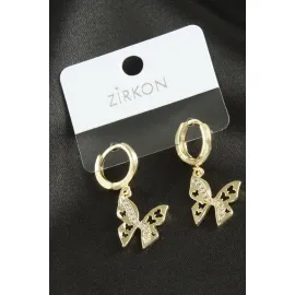 Kelebek Zirkon Taşlı Küpe-Gümüş Rengi