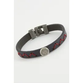 Zemin Desenli Kaliteli Suni Deri Bileklik-Lacivert