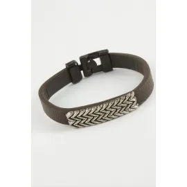 Zikzak Kaliteli Suni Deri Bileklik-Kahverengi