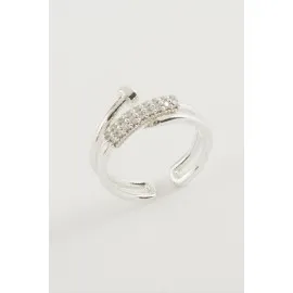 Çivi Zirkon Taşlı Yüzük-Gümüş Rengi