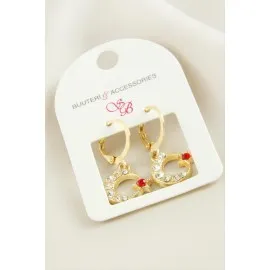 Ay Yıldız Taşlı Küpe-Sarı