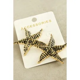 Deniz Yıldızı Mineli Zr Model Küpe-Siyah