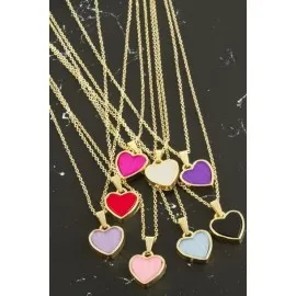 Kalp Polyester Kolye-Pembe