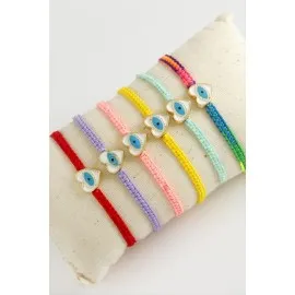 Kalp Göz Makrome Örgülü Bileklik-Renkli