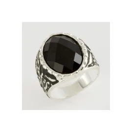 Kristal Taşlı Metal Erkek Yüzük-Siyah