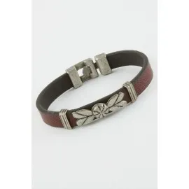 Çift Başlı Kartal Suni Deri Bileklik-Bordo