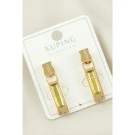 Xuping Fermuar Zirkon Taşlı Lüks Çelik Küpe-Sarı