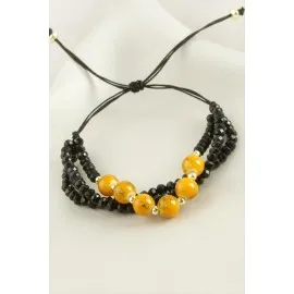 3Lü Kristal Boncuk Zincirli Bileklik-Sarı