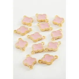 Çiçek Çift Kulplu Mineli Bileklik Ve Kolye Ucu Aparatı 1 Adet-Açık Pembe