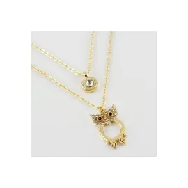 Baykuş Figürlü Yeni Sezon İkili Kolye-Sarı