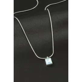 Dikdörtgen Çelik Kolye-Gümüş Rengi