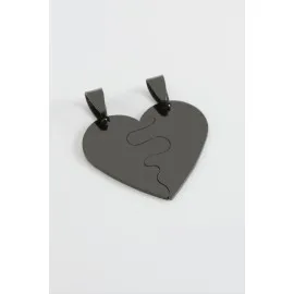 Kalp İsim Yazılabilir Çift Çelik Kolye Ucu 2,8 cm-Siyah