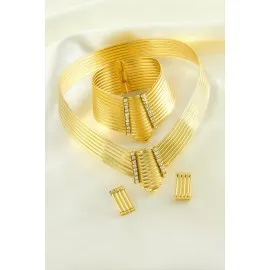 Trabzon Tasma Set Kolye-Sarı