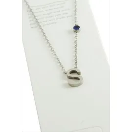 Gümüş Renkli Harfli Çelik Kolye-S