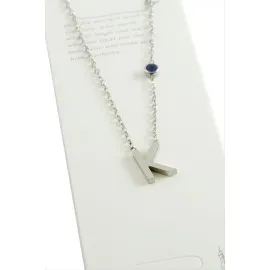 Gümüş Renkli Harfli Çelik Kolye-K