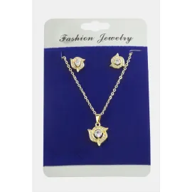 Çiçek Zirkon Taşlı Set Kolye-Gümüş Rengi