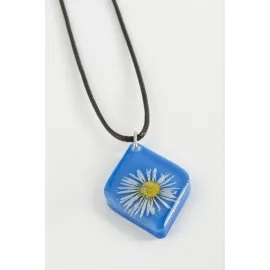 Papatya Köşeli Epoksi Kolye-Mavi