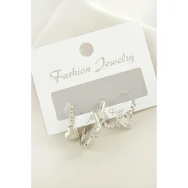 3 Adet Kalp Zirkon Taşlı Küpe-Gümüş Rengi