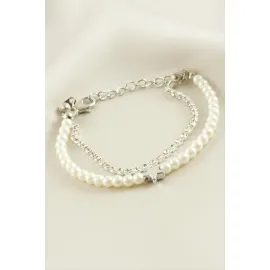 Yıldız Şerit Taşlı İnci Bileklik-Sarı