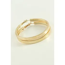 Kare Baklava Desenli Halka Küpe 4,5 Cm-Sarı