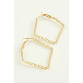 Dörtgen Halka Küpe 6 cm-Sarı