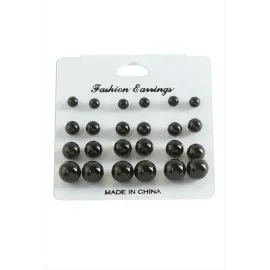 Kartlı İnci Küpe 30 Adet-Siyah