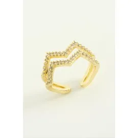 Zikzak Zirkon Taşlı Yüzük-Sarı