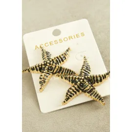 Deniz Yıldızı Mineli Zr Model Küpe-Siyah