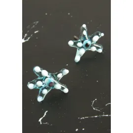 Deniz Yıldızı Cam Küpe-Açık Mavi