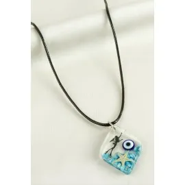 Deniz Yıldızı Beşgen Epoksi Kolye-Mavi