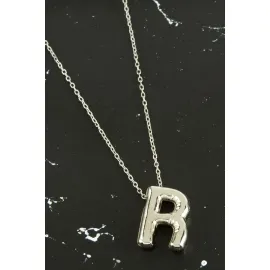 R Harfli Balon Kolye-Gümüş Rengi