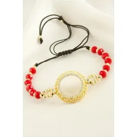 Çeyrek Altın Koyulabilir Kristal Taşlı Bileklik-Yeşil