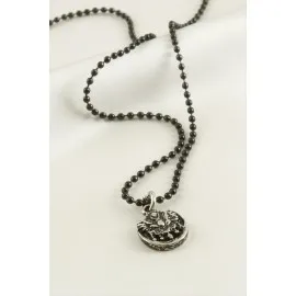 Osmanlı Bayrağı Top Zincirli Erkek Kolye-Siyah