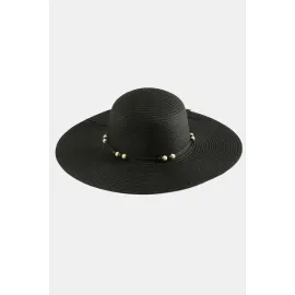 Boncuk Hasır Şapka-Siyah