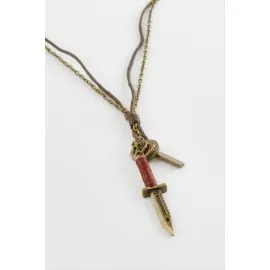 Hançer Deri Zincir Erkek Kolye-Kahverengi