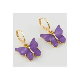 Kelebek Figürlü Polyester Küpe-Açık Mor