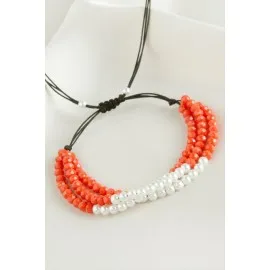 İncili Üçlü Kristal Bileklik-Turuncu