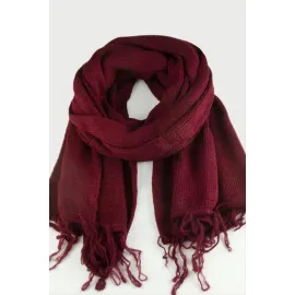 Örgülü İplik Kışlık Şal-Bordo