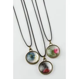 Karışık Renkli Çiçek Canlı Kolye-Renkli