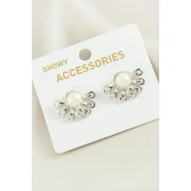 Çiçek Trend İnci Küpe-Gümüş Rengi