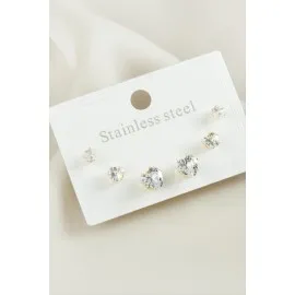 6 Adet Kalp Zirkon Taşlı Çelik Küpe-Sarı