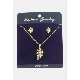 Yusufçuk Zirkon Taşlı Set Kolye-Siyah