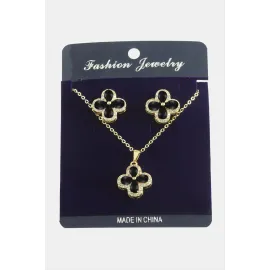 Çiçek Zirkon Taşlı Set Kolye-Yeşil