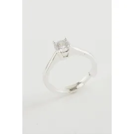 Zirkon Tek Taşlı Yüzük-Gümüş Rengi