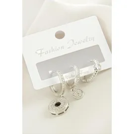 3 Adet Yuvarlak Zirkon Taşlı Küpe-Gümüş Rengi