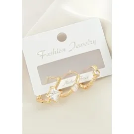 3 Adet Kare Zirkon Taşlı Küpe-Gümüş Rengi