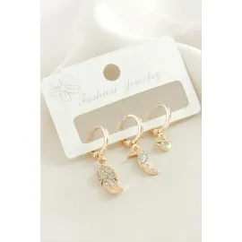 3 Adet Yaprak Zirkon Taşlı Küpe-Sarı